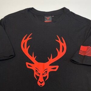 Bucked Up Flag T-Shirt‎ Men's Large Black Short Sleeve Crewneck Red Buck
